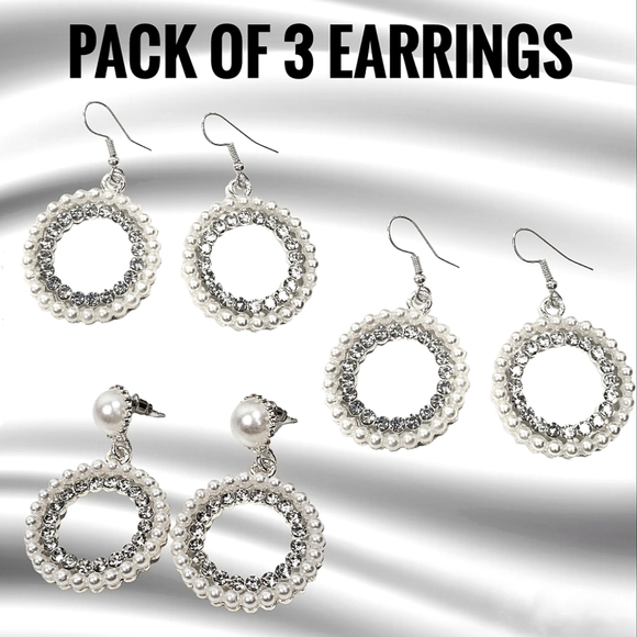 Faux Pearl Earrings Pack of 3 Wholesale, Pearl Jewelry Women Starter Boutique - Picture 1 of 5